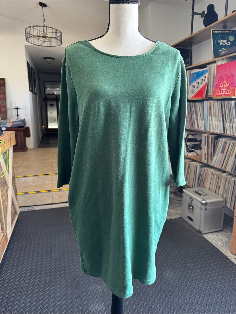 Kelly Green Stretchy Cotton Tunic Dress with Pockets